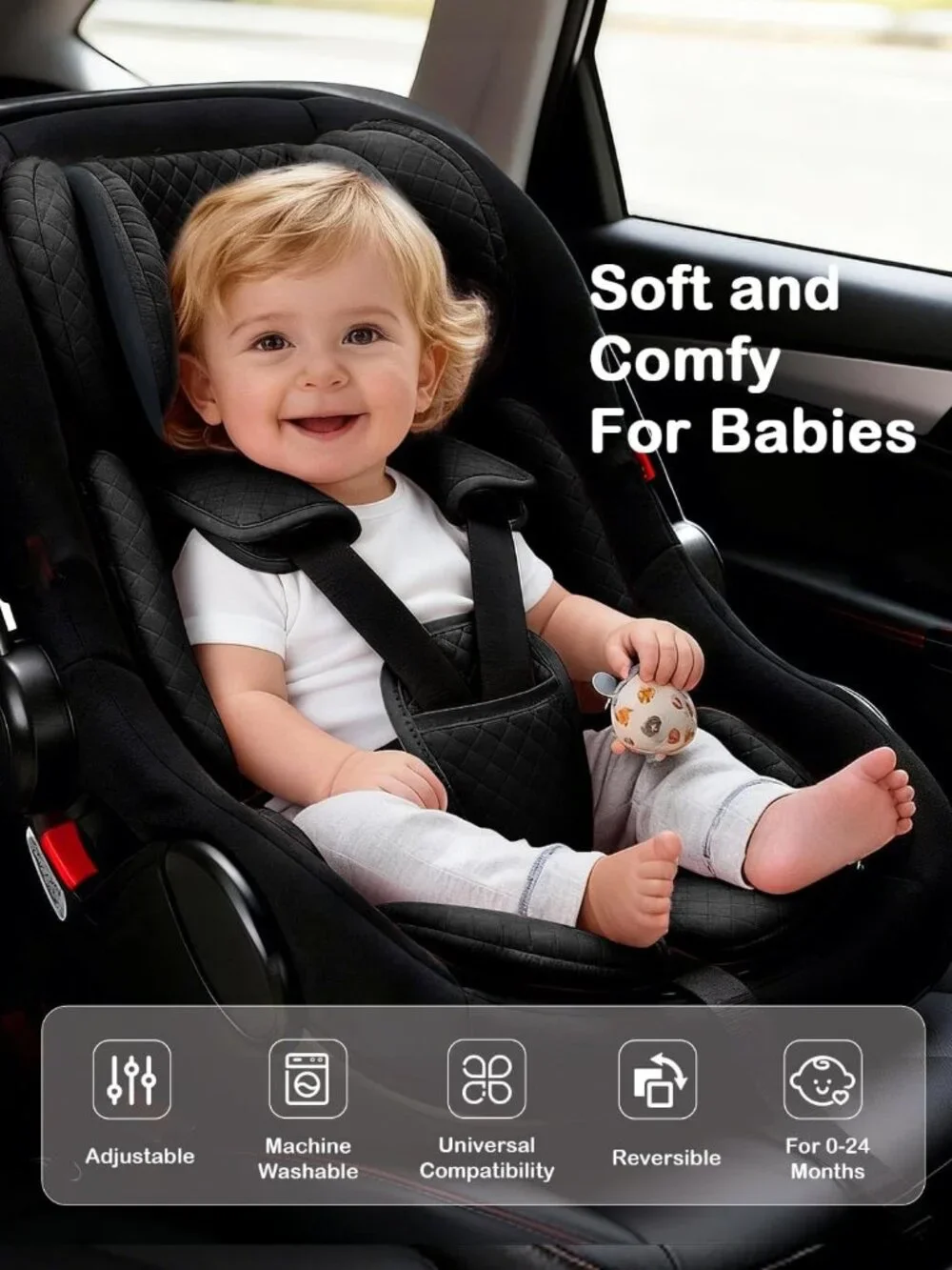 Infant Car Seat Insert Adjustable Head Support for Newborn Toddler - Black